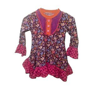 Jelly The Pug Pink Orange Floral Ruffle Long Sleeve Girls‎ Dress Size 6